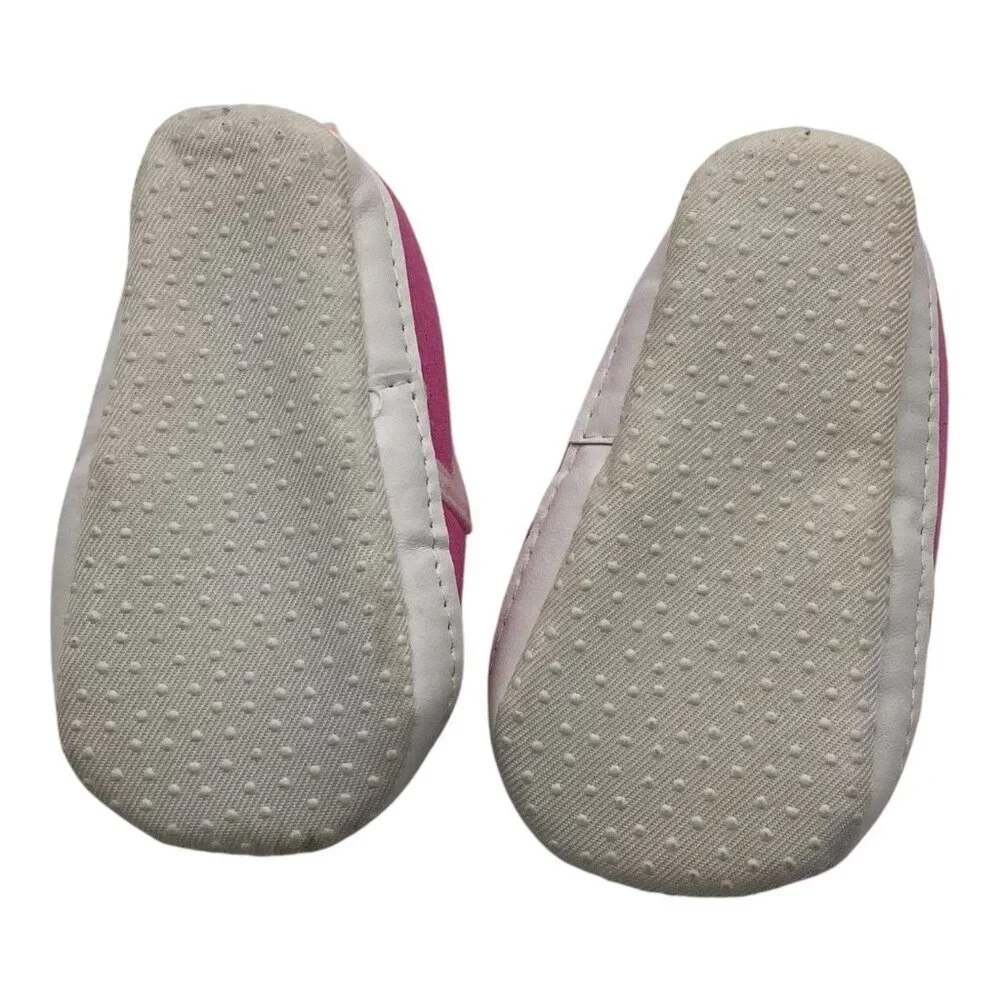 Bon‎ Bebe Baby Girl Slippers Pink W/ Silver Heart 0-9 Months Soft Sole Slip On